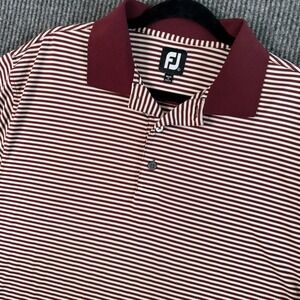 FootJoy Golf Polo Mens L Maroon White Stripe‎ Athletic Performance Shirt